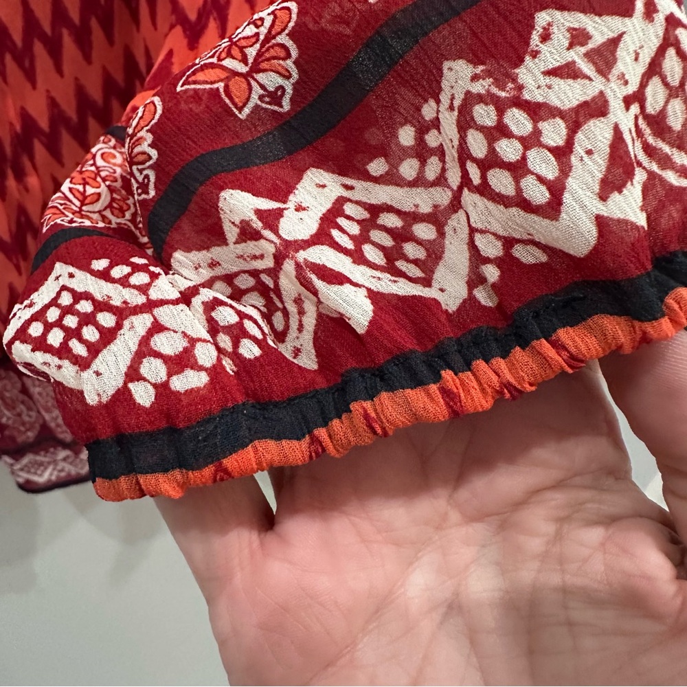 Lucky Brand Sheer Orange & Red Zigzag Boho Blouse size XS - Picture 5 of 8